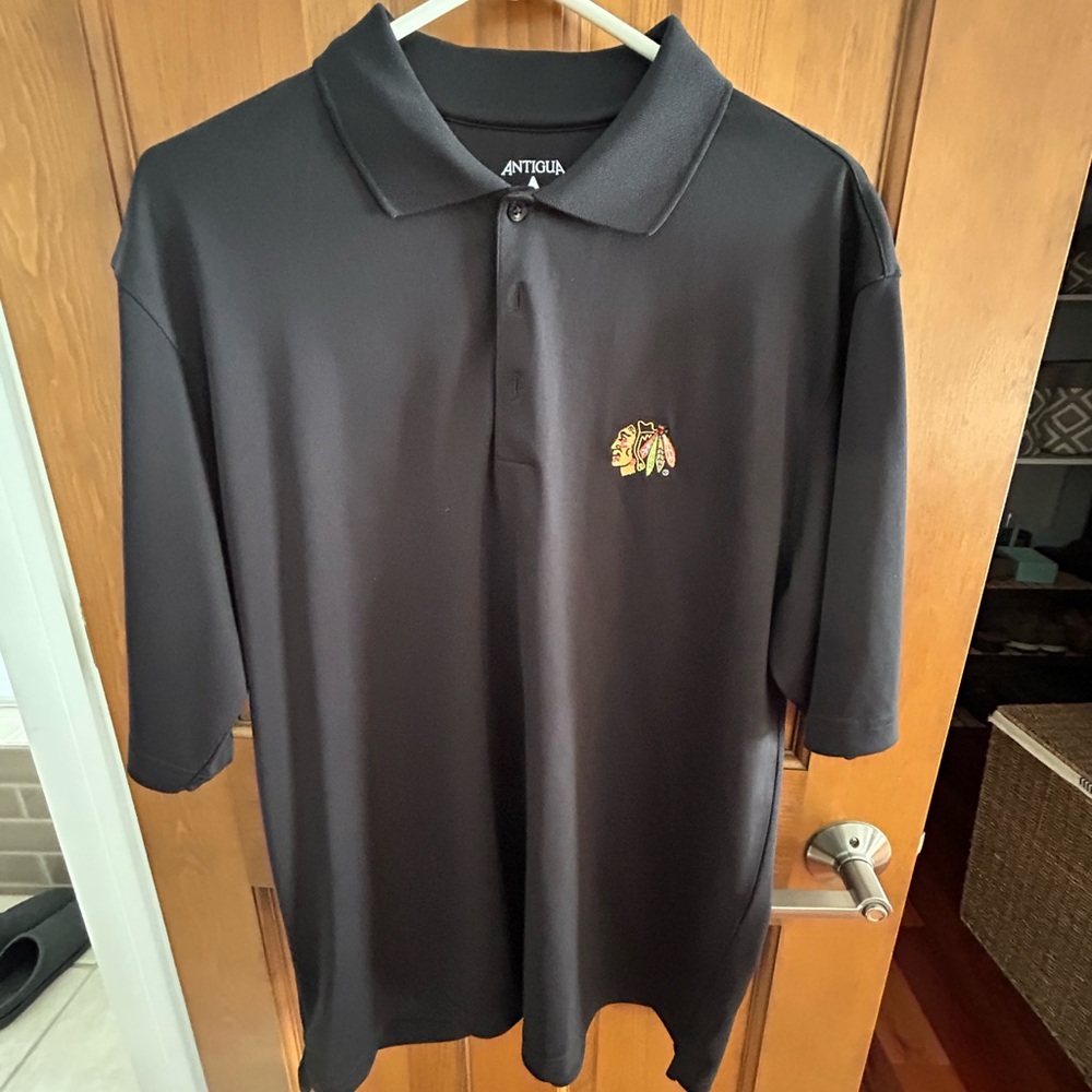 Chicago Blackhawks Antigua Charcoal Polo with Embroidered Crest